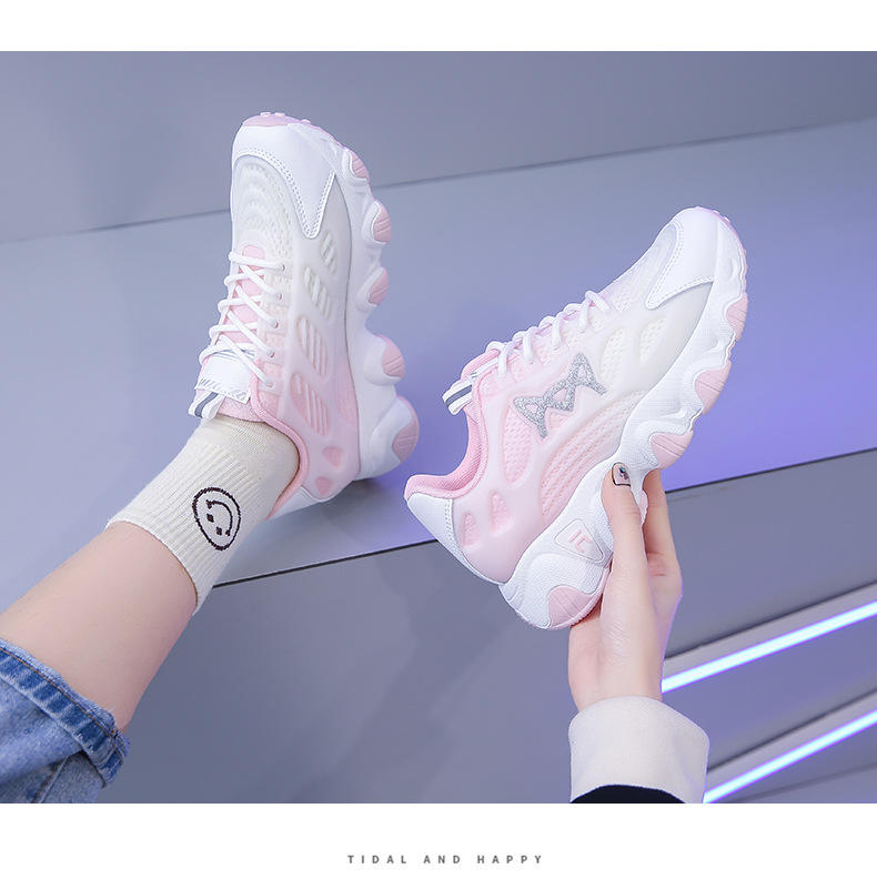 Rhinestone Decor Lace-up Front Sneakers, Pink